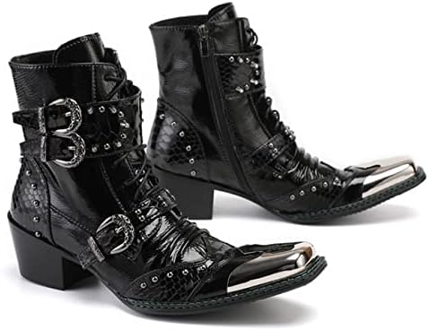 Santimon Mens Boots Casual Black Western Leather Fashion Square Toe Metal Tip Dress Ankle Boot 11 | Image 6