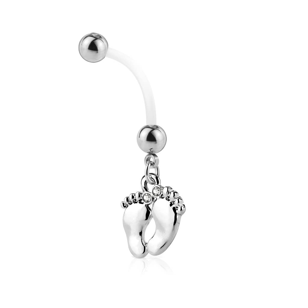 Paula & FritzPiercing para el ombligo de embarazo, piercing para el ombligo con circonitas bio, barra flexible, Acero inoxidable Bioflex Acero inoxidable, Cubic Zirconia