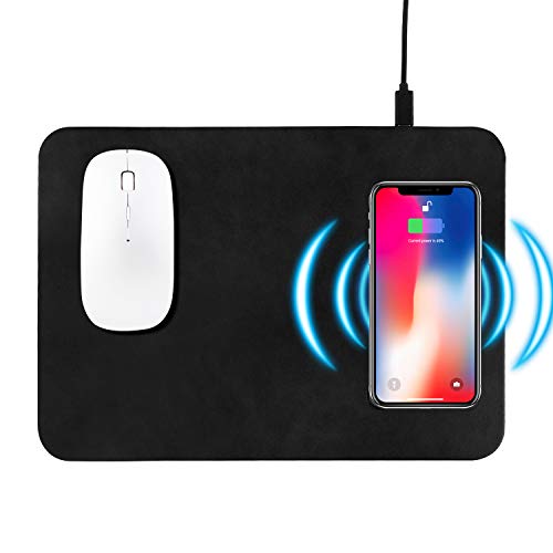 Wireless Charging Mouse Pad, Fast Wireless Charging mat，10W QI Wireless Mouse Pad for Samsung Galaxy S10/S9/S8 Plus Note 9/8 iPhone Xs Max/XR/X/XS/8/8 Plus (Black-1)