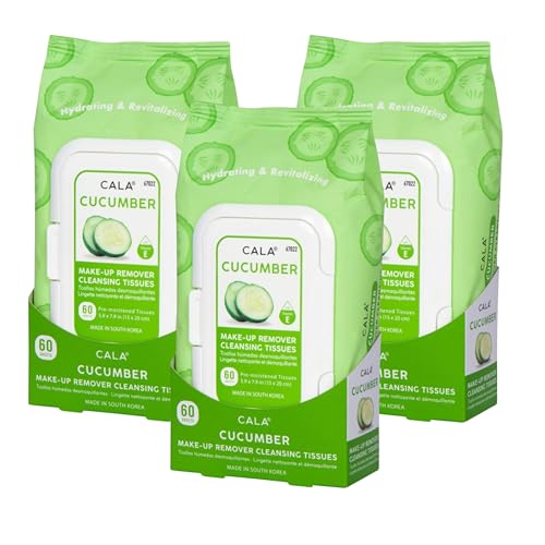 CALA Makeup Remover Cleansing Tissues: Cucumber (60 Sheets) - Gentle, Hydrating, and Effective Makeup Removal for All Skin Types (180 count, Pack Of 3)