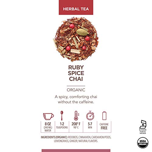 Teabloom Organic Herbal Tea, Ruby Spice Chai Loose Leaf Tea, Spicy And Rich Rooibos Chai With No Caffeine, Usda And Eu Certified Organic, Fresh Whole Leaf Blend In Reusable Gift Canister, 3 Oz/85 G Canister Makes 35-50 Cups #TOP2