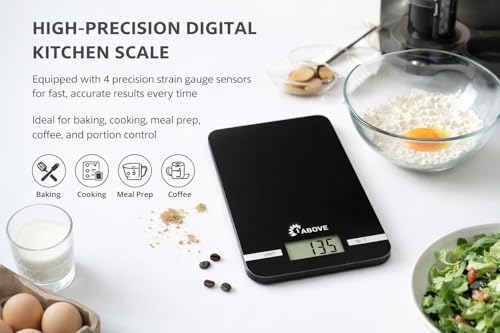 1ABOVE Digital Kitchen Scale - Precision Weighing Scale for Food, 5kg / 11lb, Touch Sensor, Tare Function, g/lb:oz/ml/fl oz, Water & Milk Measurement with LCD Display - Image 5