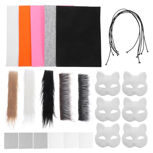 Masque chat blanc personnalisé avec fausse fourrure et base PVC rigide pour Halloween