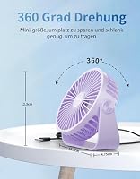 TriPole USB Tischventilator, 3 Geschwindigkeiten Einstellbar Starker Wind, 360° Kopfdrehung, 1,5 m Kabel, 4,5 Zoll Tragbarer Mini-Ventilator für Tisch, Zuhause, Büro, Innen, Außen, Lila – Ansicht 4