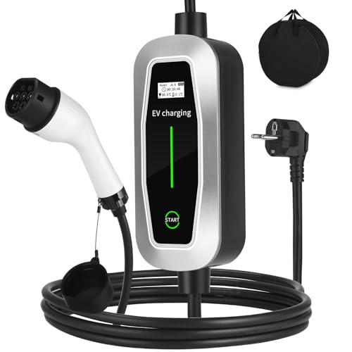 Yuxava Cargador Coche Electrico, Cargador de Vehículo Eléctrico de 3,5 Kw / 6-16A Tipo 2 con Enchufe Schuko, 5m Cable de Carga de Vehículo Eléctrico con Pantalla Digita,con Model Y/3 y Otros BEV/PHEV