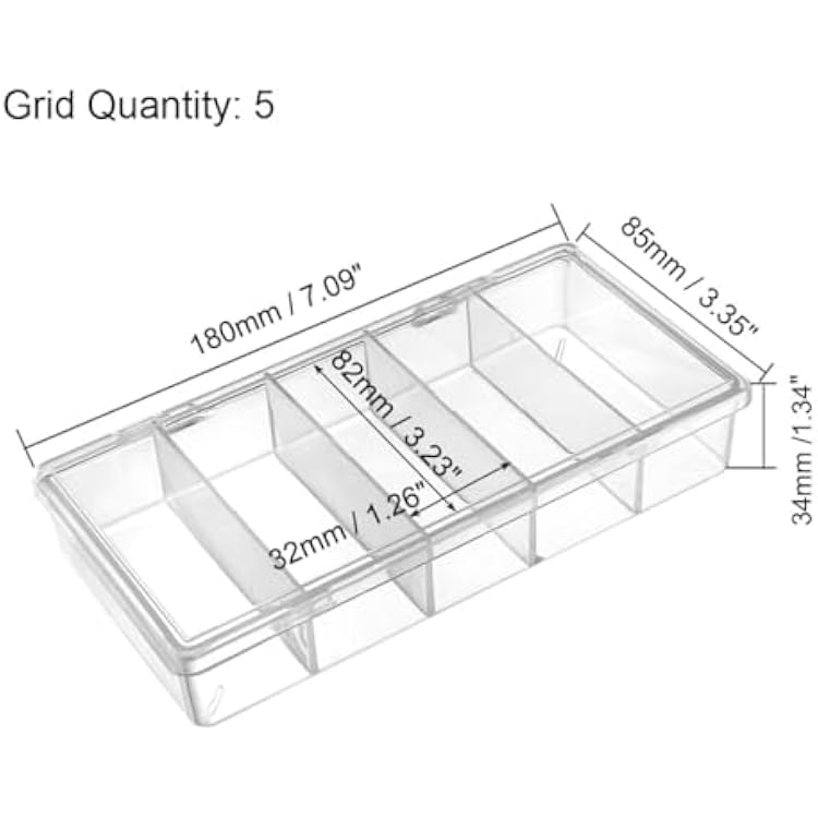 uxcell Component Storage Box - PS Fixed 5 Grids Electronic Component Containers Tool Boxes Clear White 180x85x34mm