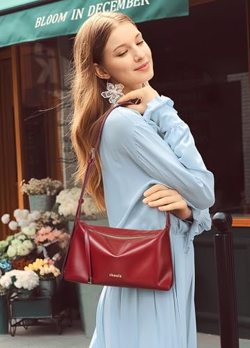 Shrrie Lightweight Shoulder Bag Purses for Women Vegan Leather Shoulder Handbags Square with Adjustable Strap, Burgundy Red — view 3