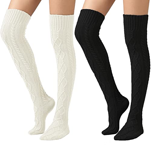 SherryDC Women's Cable Knit Thigh High Boot Socks Extra Long Winter Stockings Leg Warmers Red