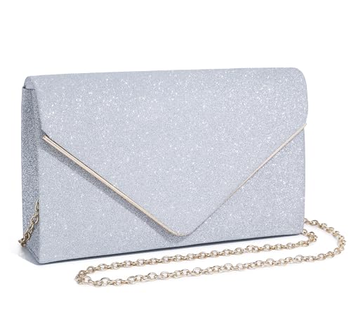 MUDUO Evening Bags and Clutches for Women Clutch Purse for Women Wedding Party Prom Clutch Shoulder Cross Body Handbag (Silver)