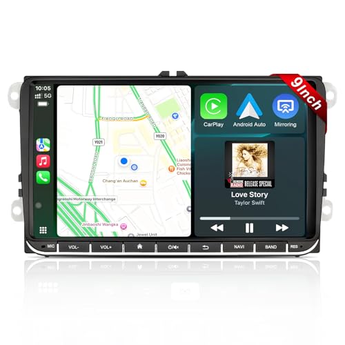 cogamichi Car Radio for Volkswagen VW Golf MK5 MK6 Jetta Beetle Passat Sharan Tiguan Touran Seat Polo with Wireless Carplay & Android Auto, 9 inch VW Stereo Touch Screen with FM Radio (9 inch)