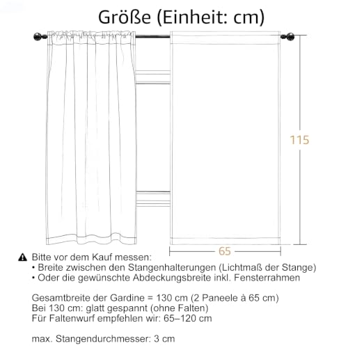 TOPICK Scheibengardinen Streifen Bistrogardine 2er Set H115xB65 Grau Beige – Ansicht 2