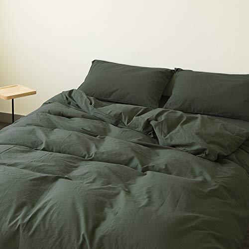 Washed Cotton Duvet Cover Dark Green Reversible Solid Color Bedding Set Modern Simple Quilt Cover With Zipper King Bed Set For Men #TOP2
