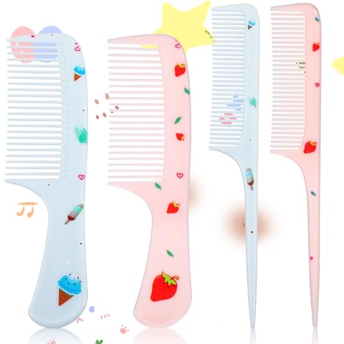 Image of 4Pcs Toddler Comb Set, Small Cute Fine Tooth Comb & Rat Tail Comb for Kids Styling, Mini Hair Comb Plastic Parting Combs, Anti-Static Hairdressing Comb for Baby Girl Wet Dry Hair (Pink Blue)