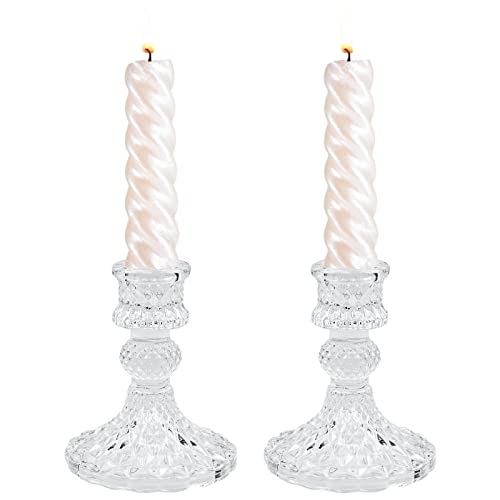 2 Pcs Candle Holders, Glass Candlesticks Taper Candlestick Holders for Formal Events, Wedding, Church, Table Centerpiece Decoration