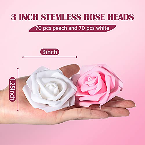 Chuangdi 140 Pieces Valentine's Day Artificial Stemless Rose Flower Heads, 3 Inches Artificial Foam Rose Head Without Stem For Weddings, Decor, Diy (Pink, White) #TOP1