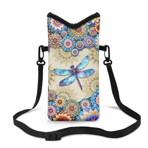 Image of Cross Body Phone Bag for Women Men Water-Resistant Phone Bag Small Crossbody Bag Protective Smartphone Case Pouch Cellphone Pouch Purse Bag, 8 x 4 Inch, Boho Dragonfly Flower Print