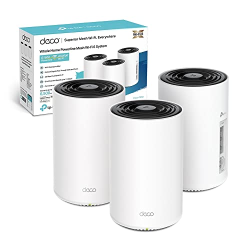 TP-Link Set mesh WLAN Deco PX50 Powerline (pacchetto di 3), Wi-Fi 6 dual-band AX3000+ G.hn G1500, portata fino a 600 m², ideale per ambienti di grand