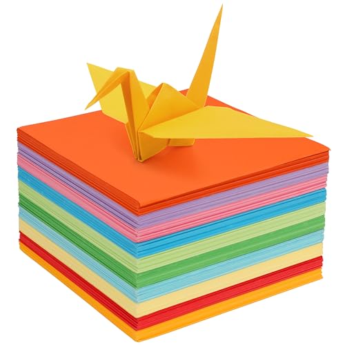 BELLE VOUS 1100 Hojas Papel Origami Doble Cara 15 x 15 cm Hojas Cuadradas – 10 Colores Llamativos Papiroflexia para Niños y Adultos – Fácil Plegado – Proyectos de Manualidades