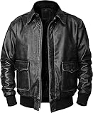 UGFashions Men's Vintage Style WW2 Leather Bomber Jacket – US Air Force Pilot Flying Aviator A2 Black Leather Flight Jacket