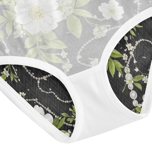 Toddler Panties, White Flowers Black Cotton Girls Underwear, 2T–8 Years4