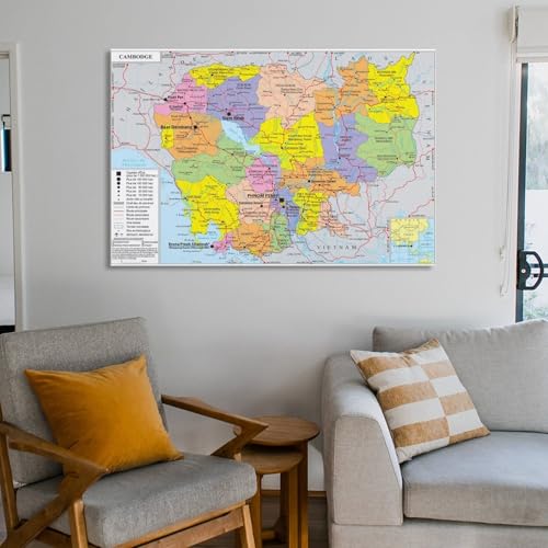 Cambodia 地図ポスター 世界地図ポスター ウォールアート キャンバス 印刷 画像の絵 壁掛け 飾り ホーム装飾16x24inch(40x60cm) [5]