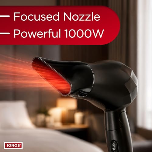 Image of IONOS Travel Hair Dryer with Status Styling Technology - 1000W, 2 Speed, Dual Tension, Foldable and Lightweight (IONTHD1PB10)