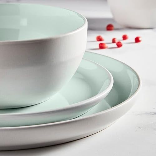 Barbary & Oak by Tower BO867004GRN Oslo Dinnerware Set, Stoneware, 16pc, White and Mint Green - Image 5