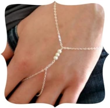 Dainty Hand Chain Bracelet Faux Pearl Finger Chain Rings Hand Jewelry for Women Bracelets Jewelry Gift