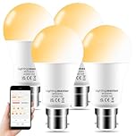 Lighting master Alexa Light Bulbs 12W, Bluetooth Smart Bulb Warm White to Daylight Adjustable，B22 Bayonet Light Bulb with APP and Voice Control for Bedroom Kitchen Living Room (4 Packs)