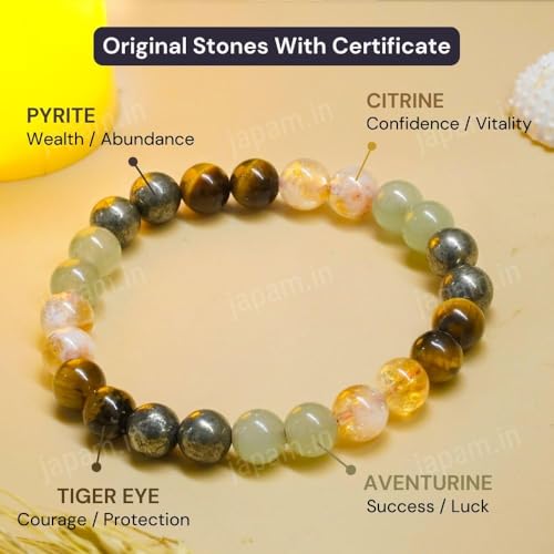 Image of Money Magnet Bracelet for Men & Women | Pyrite & Tiger Eye Crystal Band with Citrine, Aventurine Natural Stone Beads | Financial Growth, Confidence, Positive Energy & Stylish Daily Wear | bracelet for men and women