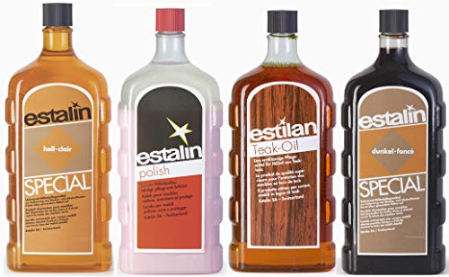 Estalin Special Lot de 4 flacons de 250 ml chacun d'Estalin Special - Clair / foncé / teck / vernis - Nettoyage et entretien des meubles et des surfaces en bois Cover