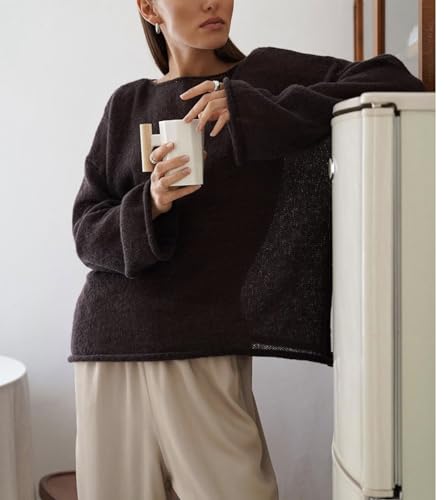 Sweters for Women, Womens Sweater, O-Neck Solid Color See Through Pullover Jumper Shirt Beach3