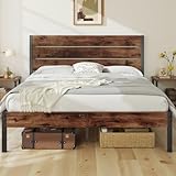 Fluest Queen Bed with Headboard and Footboard, with Under Bed Storage, All-Metal Support System, No Box Spring Needed, Easy Assembly,Retro Brown