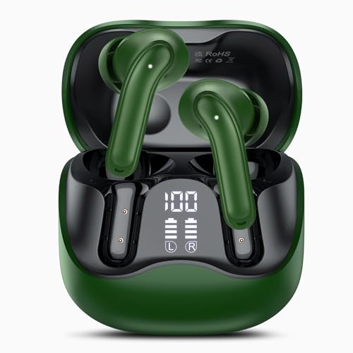 Image of Adaptive Hybrid Active Noise Canceling Wireless Earbuds, 6 Mics ENC Clear Call Ear Buds, 48H Playtime, Wireless Charging, Multipoint Connection, Light Green