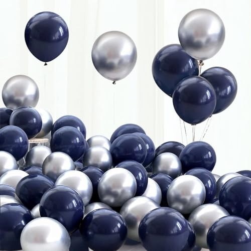 Image of Chrome Balloons, 30pcs 12inch Chrome Metallic Balloons for Birthday Decorations, Anniversary, Engagement, Wedding Decorations, Baby Shower, Festival Party Decorations (30 Pcs, Silver Ch Blue)