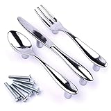 3Pcs DIY Creative Spoon Fork Knife Kitchen Cabinet Closet Drawer Door Pull Handles Knobs, 3 Inch Center to Center (Silver)