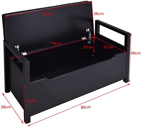 CASART Shoe Bench, Flip-Up 2-In-1 Shoe Cabinet Storage Organiser with Padded Cushion & Side Handles, Home Office Multifunctional Entryway Storage Benches for Shoes Clothes Toys Dolls (Black)