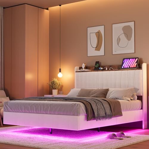 IDEALHOUSE Full Floating Bed Frame with LED Lights...