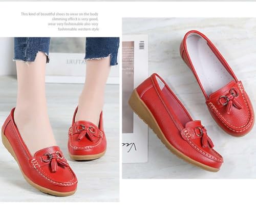 Image of Women's Genuine Leather Platform Loafers Classic Casual Comfort Slip-On Shoes Soft Sole Dress Shoes