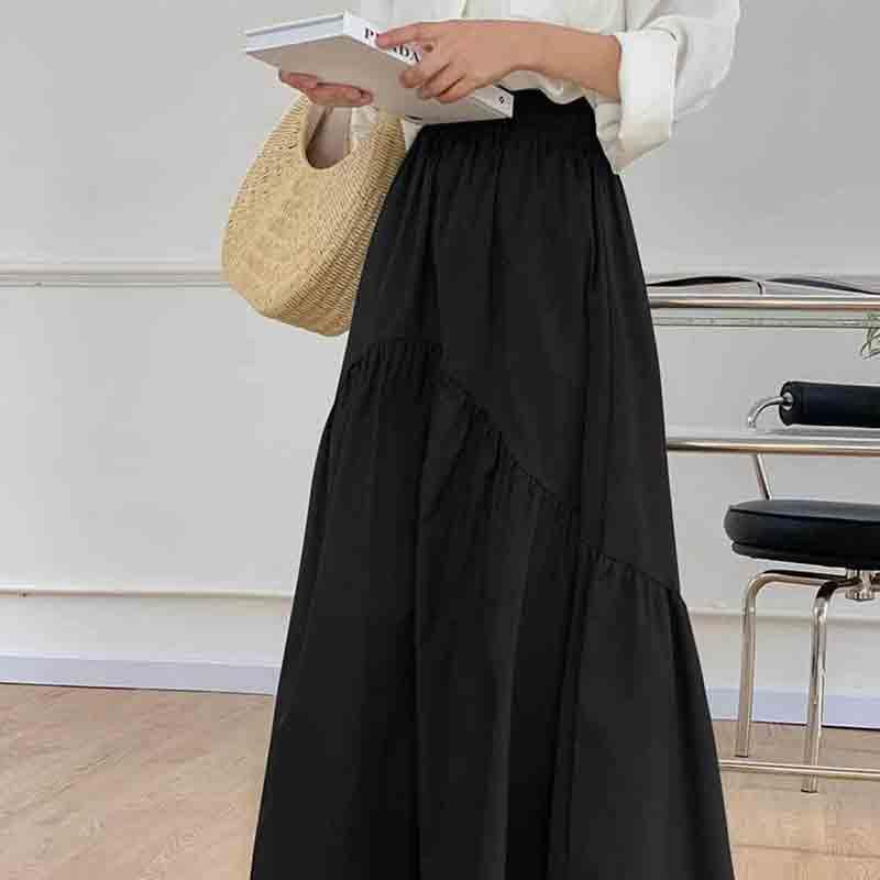 Japanese Women's Summer Solid Color Simple Half Skirt Patchwork mid Length Harajuku Large Swing Fishtail Skirt3