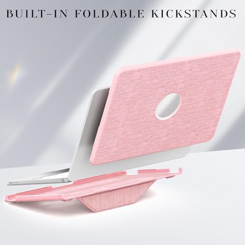 Image of ProElite Case for MacBook Neo 13 inch 2026, Fabric Material Hard Shell with Slim TPU Bumper and Fold Kickstand, Pink