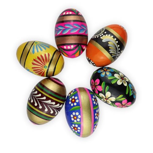 VESPLO Pisanki Hand Painted Wooden Easter Eggs - Traditional Decorative Eggs for Easter, Holiday, Home Decor - Pysanki Fake Eggs - Wooden Eggs - Made in EU (Large) - 2,55 in, Set of 6