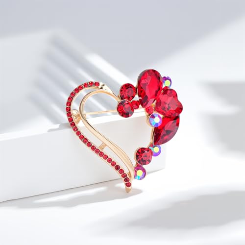 Image of Heart Brooches for Women Rhinestone Crystal Heart Brooch Pin Gift for Wife Girlfriend