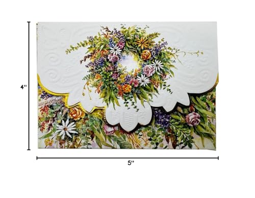 Image of Poster Foundry Set of 3 - Wreath Boxed Note Cards by Carol Wilson. 10 embossed 4x5 Die-Cut Notecards and Matching Envelopes in Decorative Gift Box with Magnetic Flap. NCP2133