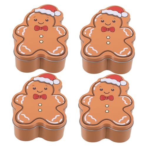 OFFSCH 4 Piezas Cajas de Metal para Dulces con Diseño de Galleta de Jengibre Reutilizables y Resistentes para Almacenamiento de y Galletas Fiestas Navideñas