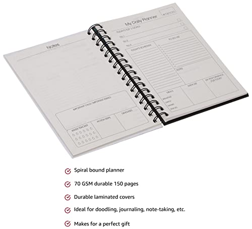 Image of Amazon Brand - Solimo Daily Planner and Organizer, To Do List, Undated Hard Bound Planner, Laminated Covers, 150 Pages (Get It Done, Blue)