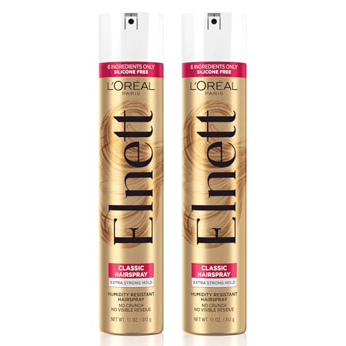 L'Oreal Paris Elnett Classic Hairspray, Suitable for Color Treated Hair, up to 72HR Extra Strong Hold Formula with Humidity Resistant Frizz Control, Hairspray with Soft Brushable Finish, 11 oz, 2 Pack