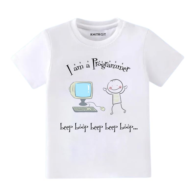 Image of KNITROOT Programmer Special, I Am A Programmer Beep Boop Beep Boop, T-Shirt, Unisex Baby Kids Half Sleeve Regular FIt 100% Cotton White Tshirt, Kids Cloths for Boys & Girls