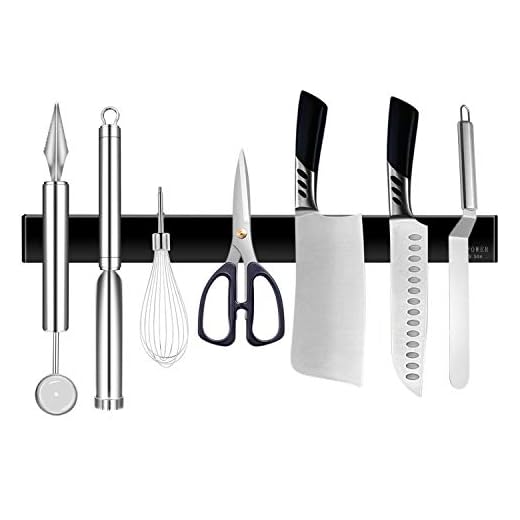 Magnetisk knivhållare, HG POWER rostfritt stål magnetisk knivställ för vägg självhäftande knivblock förvaringsremsa för metallredskap, verktyg, kökstillbehör (30 cm) svart