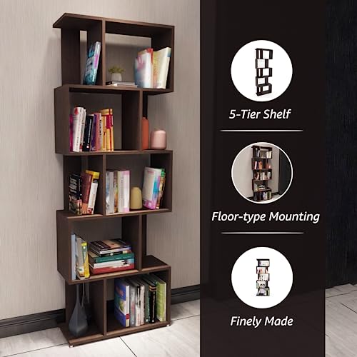 Image of ESTANTERIA Cube Book Shelf Wooden Engineer Wood Book Rack for Study Room 5 Tier Corner Rack Storage Organizer Modern Book Display Showcase Stand for Library, Living Room,Office(Wenge)